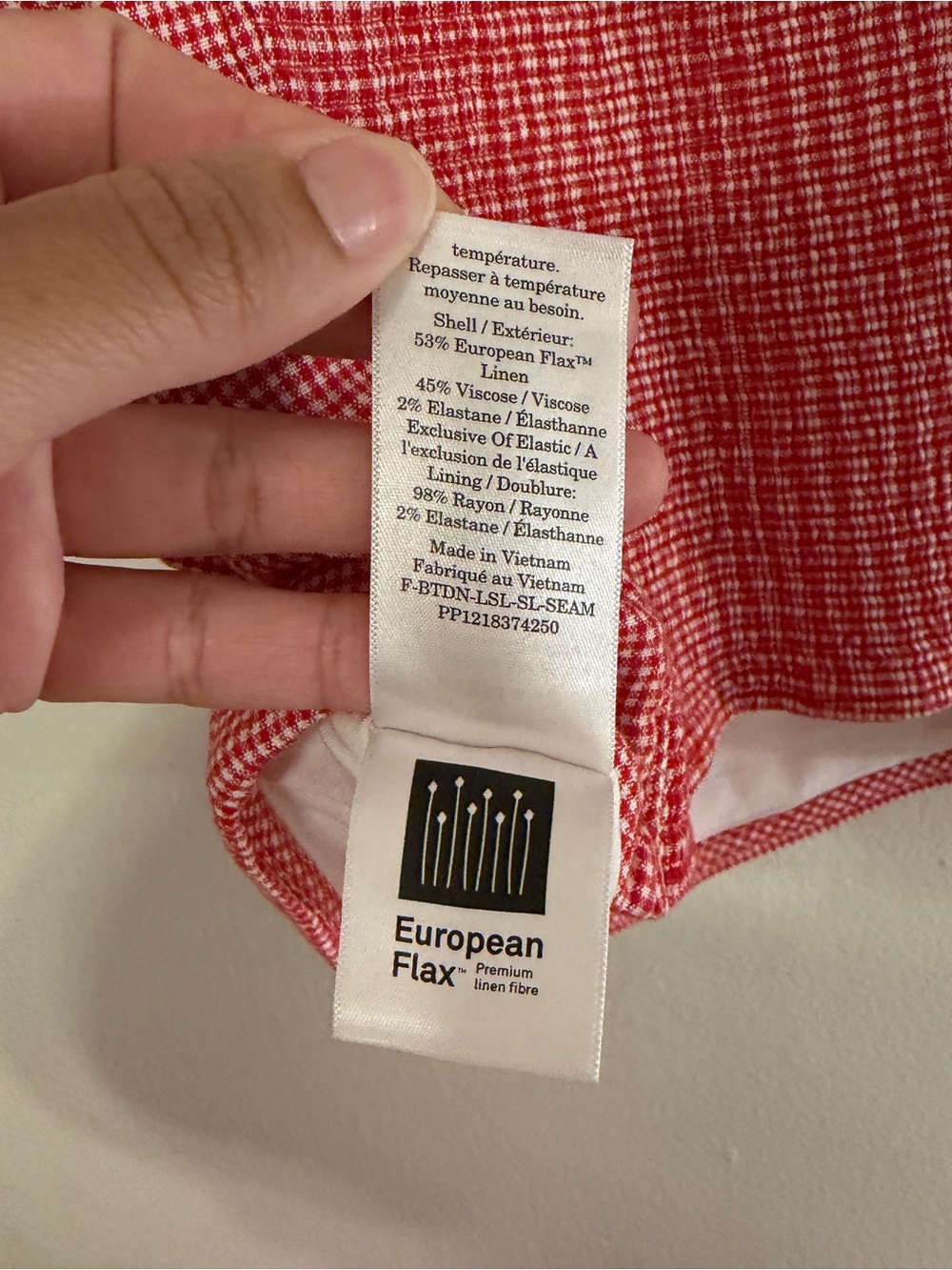 Everlane The Seamed Top in Stretch Linen Red Gingham Smocked Back NWT Size M - Picture 16 of 16